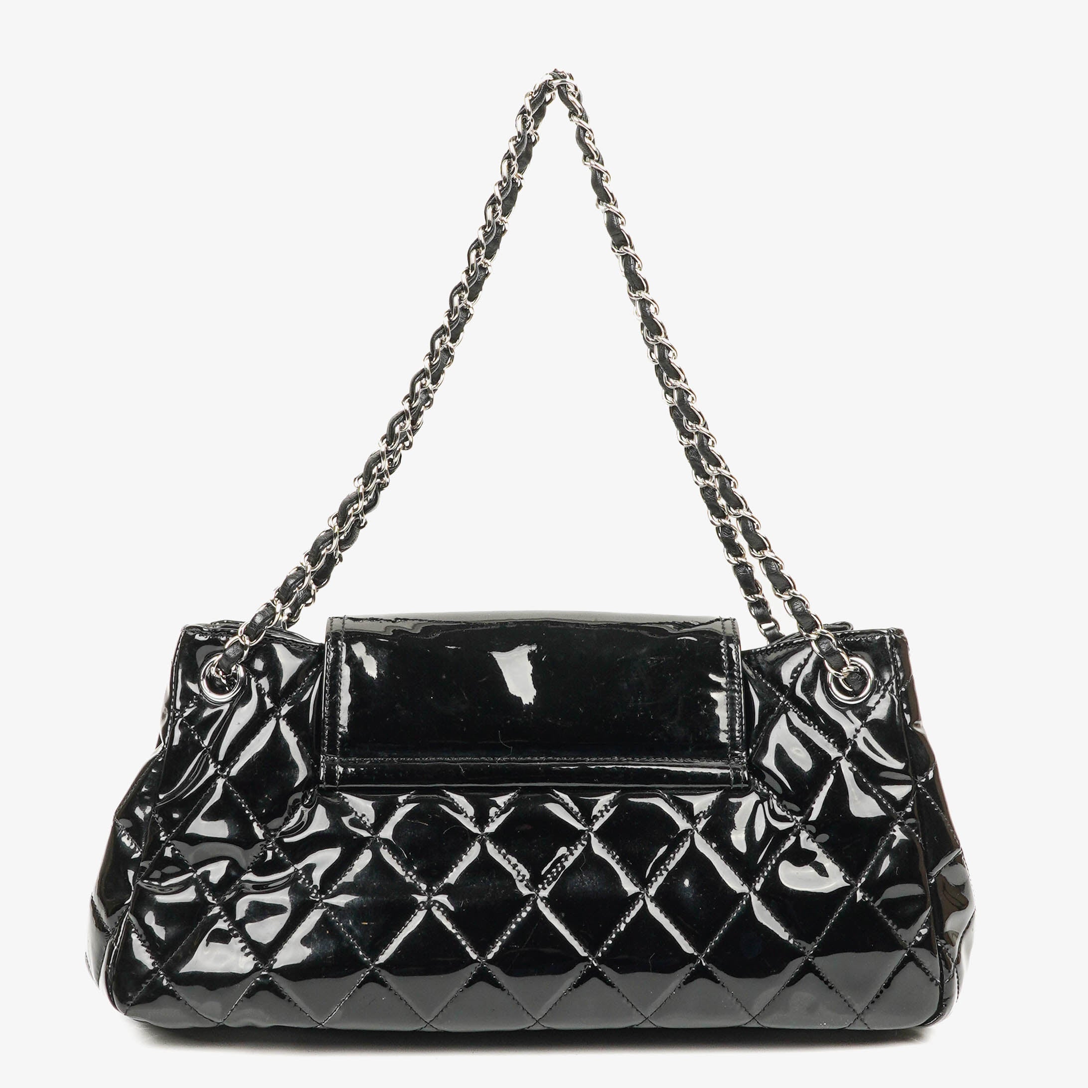 Chanel Reissue Akkordeon Schwarze gesteppte Lackleder Flap Tasche
