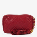 Chanel Camera Clutch Red Quilted Lambskin Tassel Bag