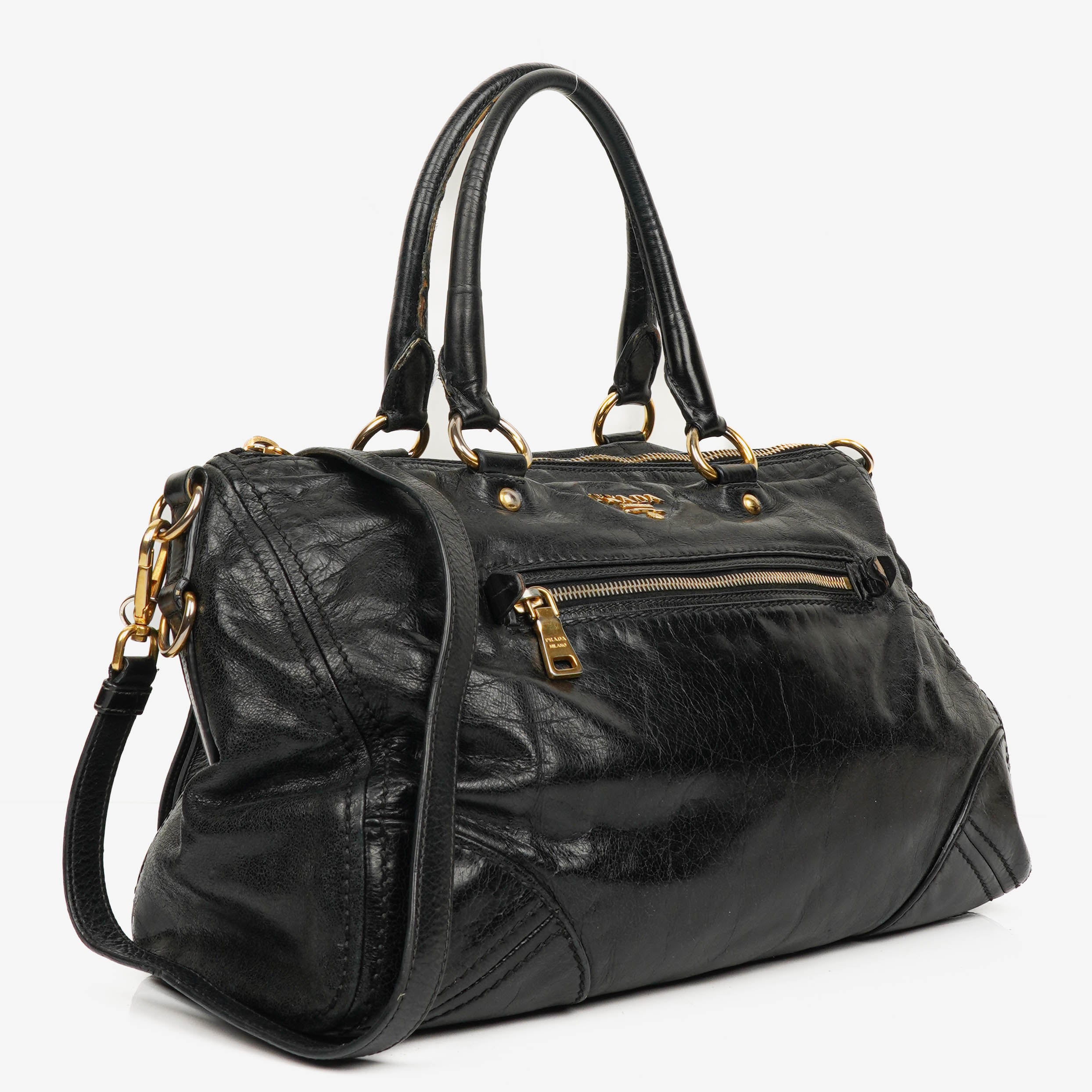 Prada Black Vitello Shine Leather Bag