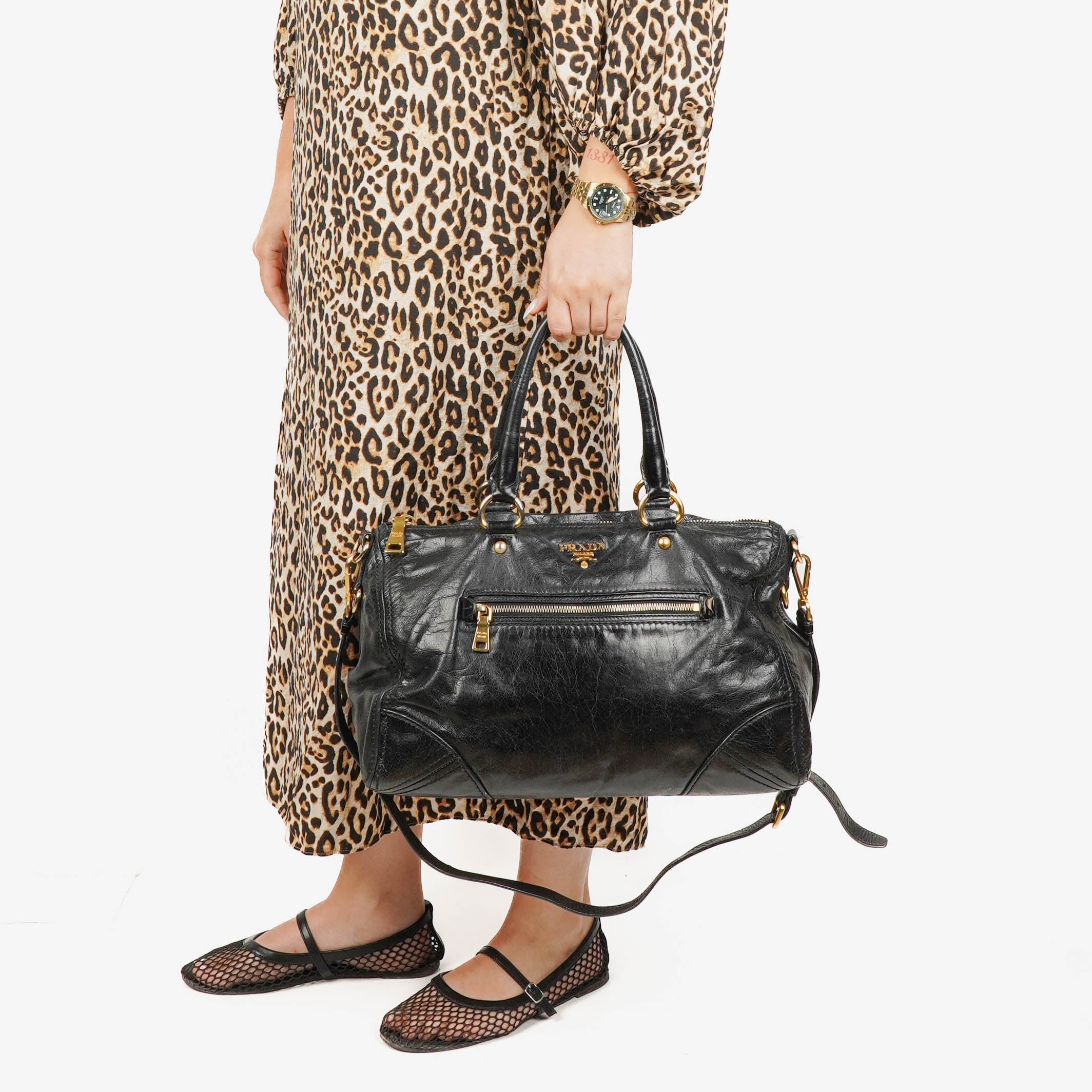 Prada Black Vitello Shine Leather Bag