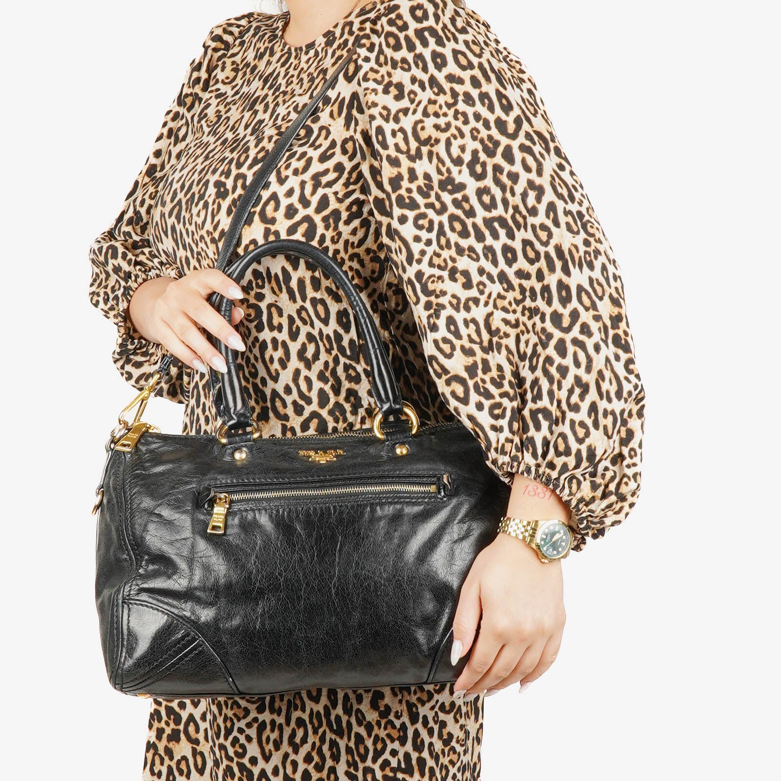 Prada Black Vitello Shine Leather Bag