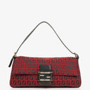 Fendi Red and Black Baguette Zucchino Shoulder Bag