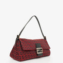 Fendi Red and Black Baguette Zucchino Shoulder Bag