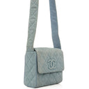 Chanel Small CC Flap Crossbody Bag In Light Blue Quilted Suede