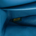 Sac double rabat moyen classique Chanel en cuir verni matelassé bleu avec ferrures argentées