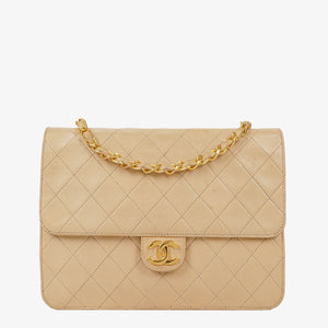Chanel Small Classic Single Flap Bag Beige Quilted Lambskin With 24K Gold-Plated Hardware