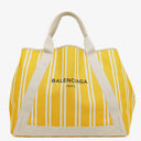Balenciaga Yellow/White Navy Cabas Calfskin Logo Print Handbag