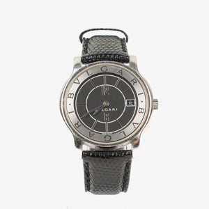 Bvlgari Bulgari Stainless Steel Black Calfskin 35mm Solotempo Quartz Watch