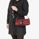 Fendi Red and Black Baguette Zucchino Shoulder Bag