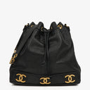 Chanel Black Leather CC Drawstring Shoulder Bag