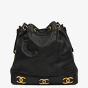 Chanel Black Leather CC Drawstring Shoulder Bag