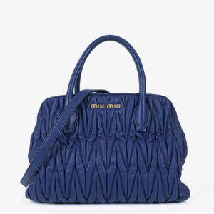 Miu Miu Matelasse Blue Leather Shoulder Bag