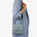 Chanel Small CC Flap Crossbody Bag In Light Blue Quilted Suede