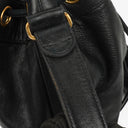 Chanel Black Leather CC Drawstring Shoulder Bag