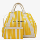 Balenciaga Yellow/White Navy Cabas Calfskin Logo Print Handbag