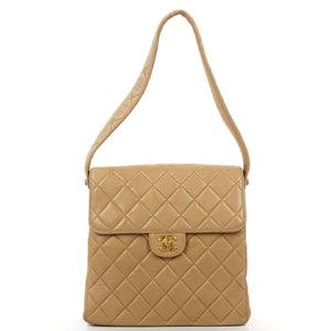 Chanel Vintage Double Sided Flap Bag Beige Quilted Lambskin 24K Gold-Plated Hardware