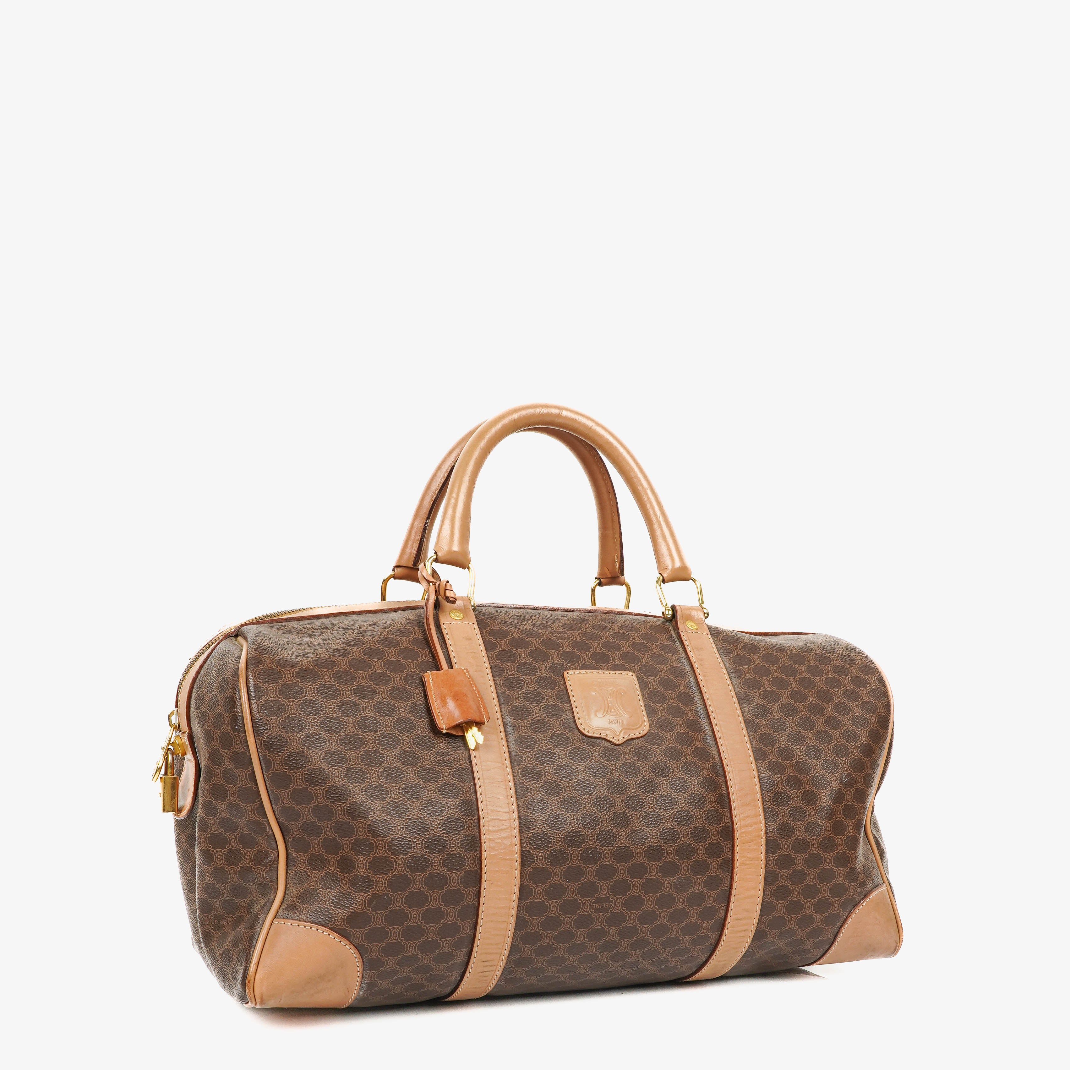 Celine Vintage Macadam Triomphe Brown Travel Bag