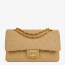 Chanel Medium Classic Vintage Double Flap Bag Beige Quilted Lambskin 24K Gold-Plated Hardware
