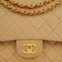 Chanel Medium Classic Vintage Double Flap Bag Beige Quilted Lambskin 24K Gold-Plated Hardware