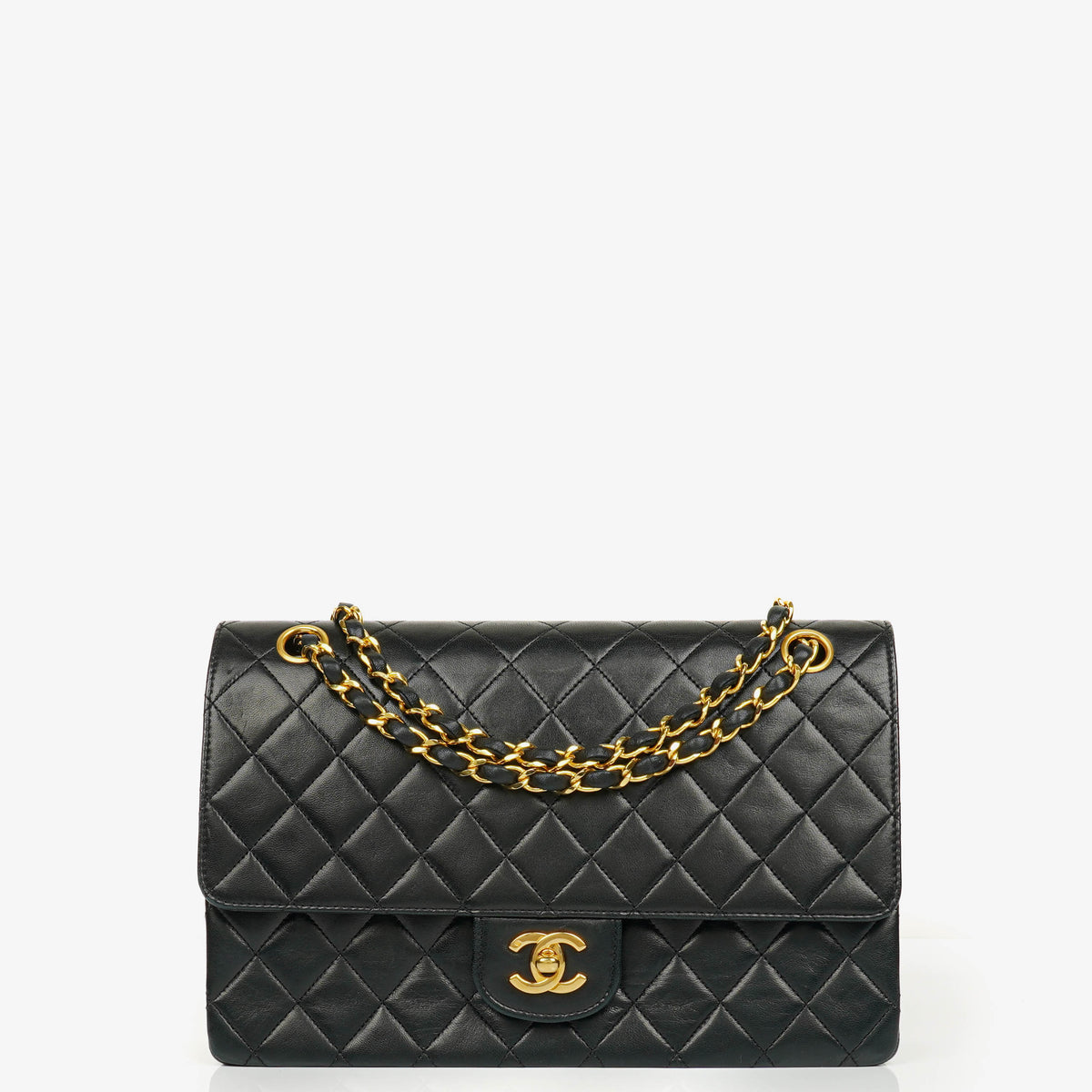 Chanel Vintage Classic Double Flap Bag in Quilted Black Lambskin with 24K Gold-Plated Hardware