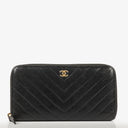 Chanel Large Gusset Zip Around Black Chevron Quilted Lambskin Wallet