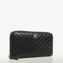 Chanel Large Gusset Zip Around Black Chevron Quilted Lambskin Wallet