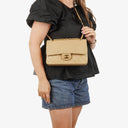 Chanel Medium Classic Vintage Double Flap Bag Beige Quilted Lambskin 24K Gold-Plated Hardware