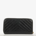Chanel Large Gusset Zip Around Black Chevron Quilted Lambskin Wallet