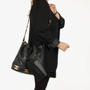 Chanel Black Leather CC Drawstring Shoulder Bag