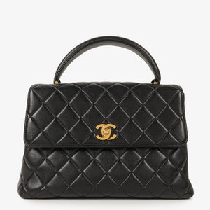 Chanel Kelly Top Handle Black Quilted Lambskin Bag