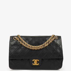 Chanel Medium Double Flap Bag Black Quilted Lambskin With 24K Gold-Plated Hardware And Mademoiselle Chain
