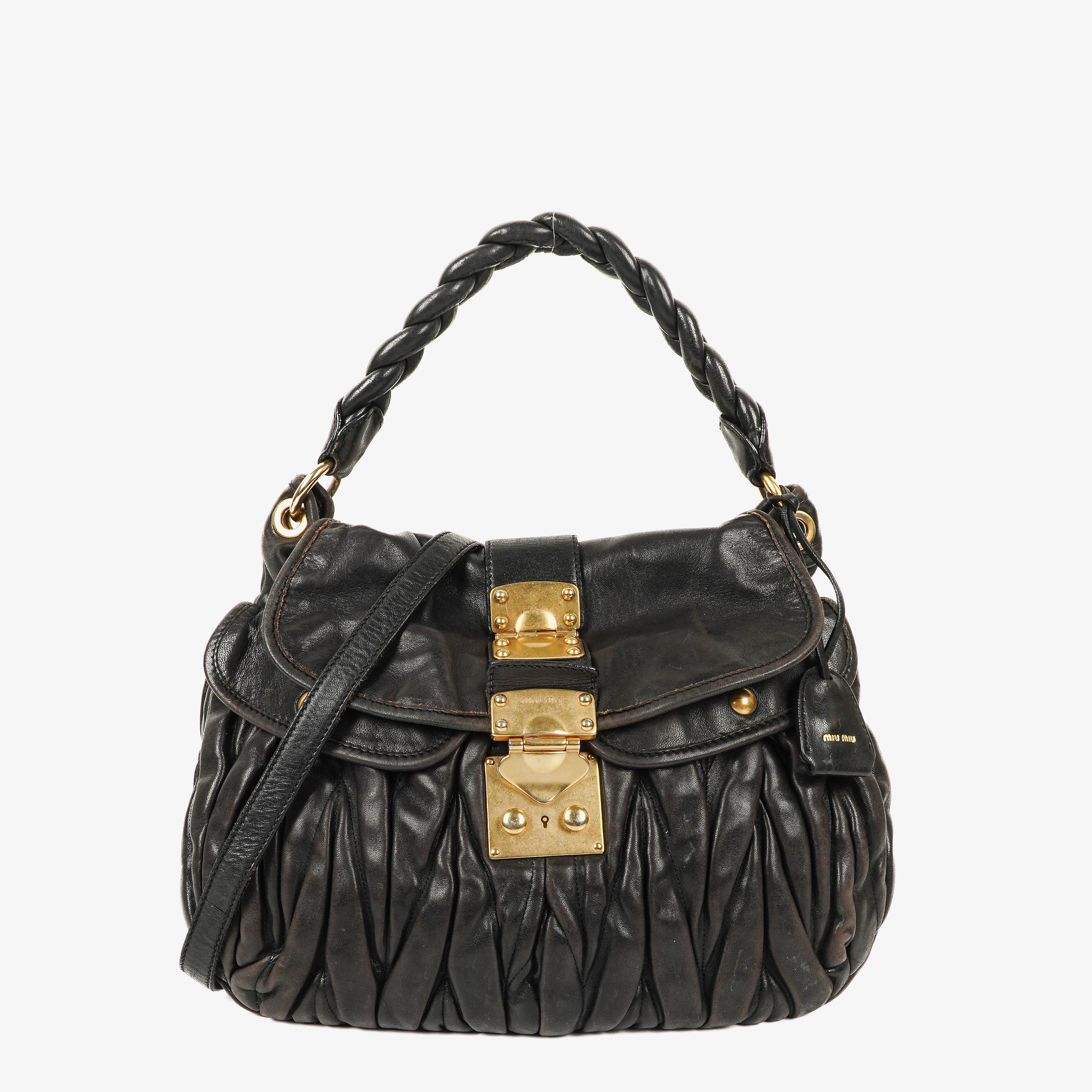 Sac Hobo Miu Miu Coffer Matelassé en cuir noir