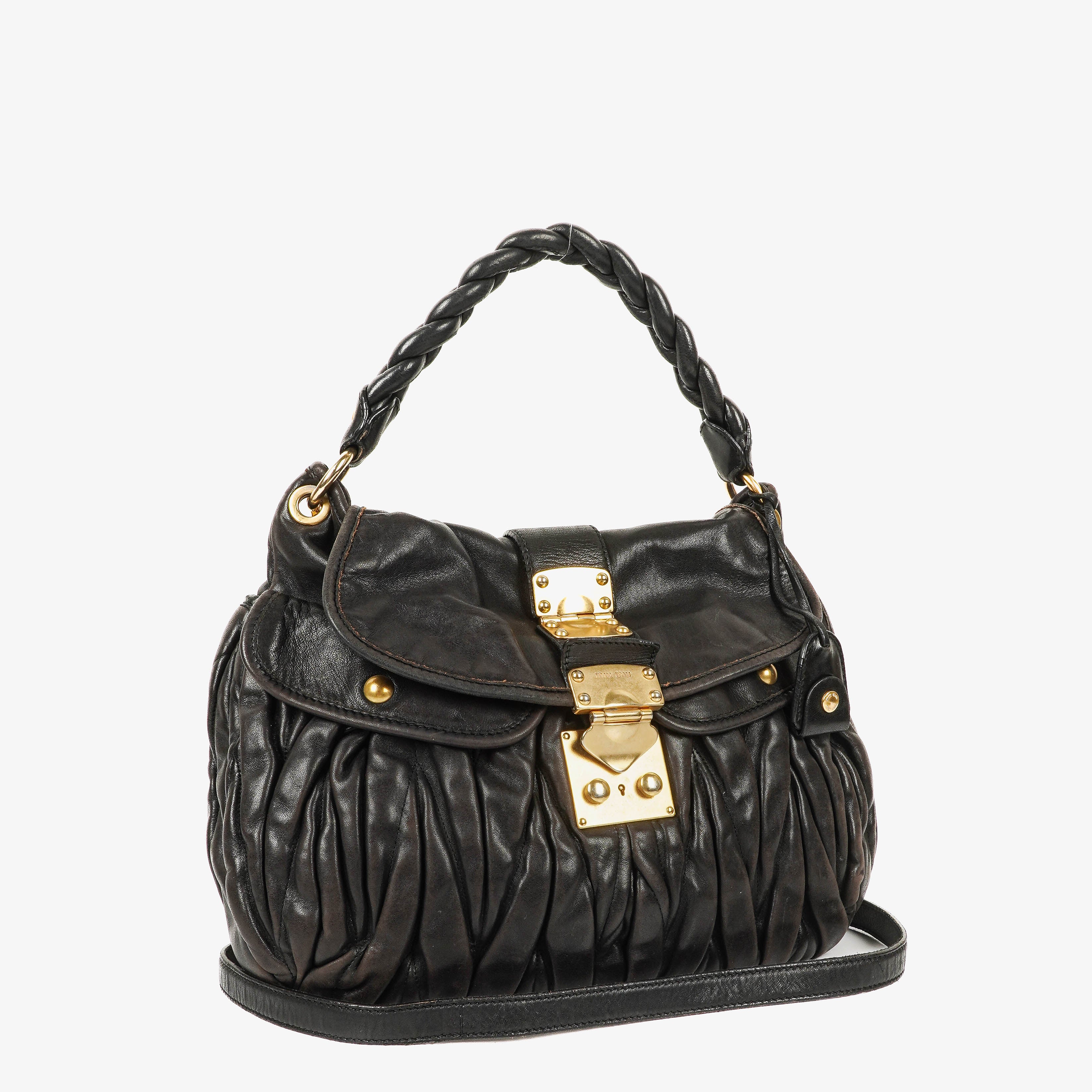 Sac Hobo Miu Miu Coffer Matelassé en cuir noir