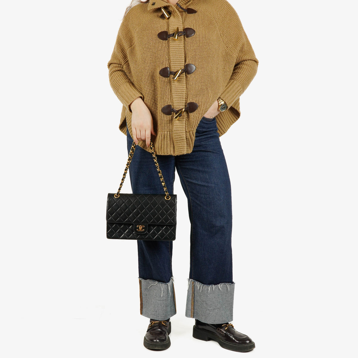 Chanel Vintage Classic Double Flap Bag in Quilted Black Lambskin with 24K Gold-Plated Hardware