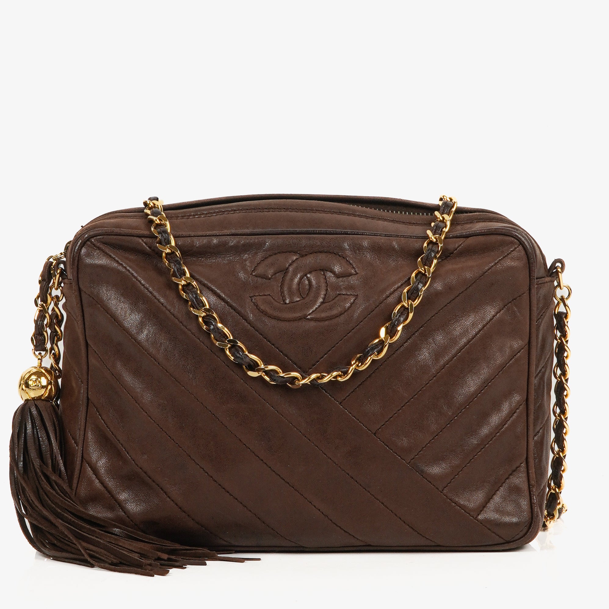 Chanel Camera Tassel Brown Leather Crossbody Bag
