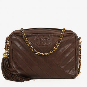Chanel Camera Tassel Brown Leather Crossbody Bag