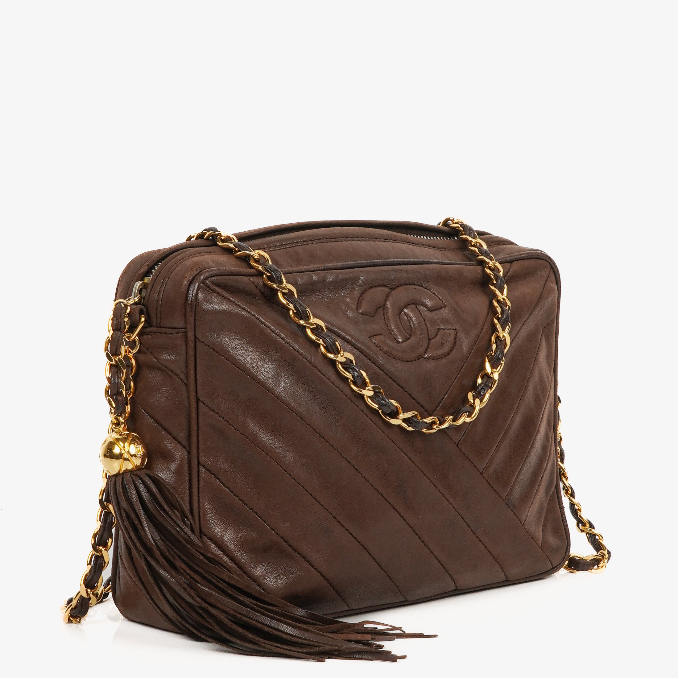 Chanel Camera Tassel Brown Leather Crossbody Bag