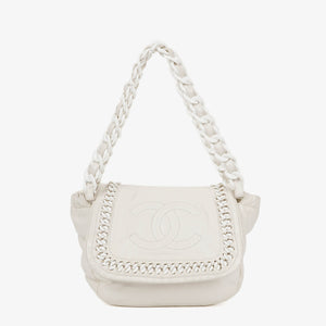 Chanel Crinkled Patent Modern White Plastic Chain Flap Bag