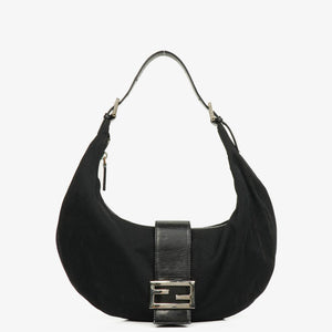 Fendi Vintage Neoprene Black Croissant Half-Moon Hobo Bag