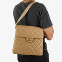 Chanel Vintage Double Sided Flap Bag Beige Quilted Lambskin 24K Gold-Plated Hardware