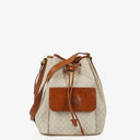 Celine Vintage Macadam Triomphe Beige And Brown Drawstring Bucket Bag