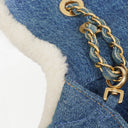 Chanel Denim Blue Denim Shearling Hieroglyph Single Flap Bag