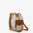 Celine Vintage Macadam Triomphe Beige And Brown Drawstring Bucket Bag