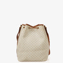 Celine Vintage Macadam Triomphe Beige And Brown Drawstring Bucket Bag