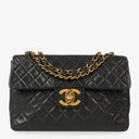 Chanel Jumbo CC Classic Single Flap Maxi Logo Bag Black Quilted Lambskin 24K Gold-Plated Hardware
