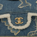 Chanel Denim Blue Denim Shearling Hieroglyph Single Flap Bag