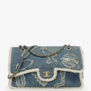 Chanel Denim Blue Denim Shearling Hieroglyph Single Flap Bag