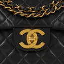 Chanel Jumbo CC Classic Single Flap Maxi Logo Bag Black Quilted Lambskin 24K Gold-Plated Hardware