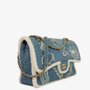 Chanel Denim Blue Denim Shearling Hieroglyph Single Flap Bag