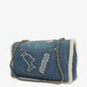 Chanel Denim Blue Denim Shearling Hieroglyph Single Flap Bag